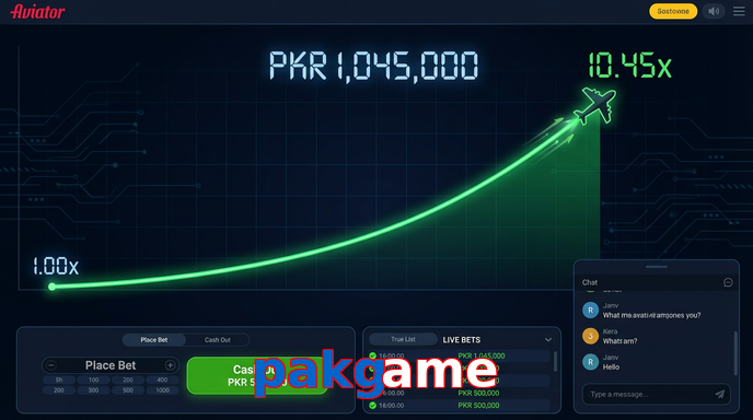 Main screen of Pakgame aviator page for PK players